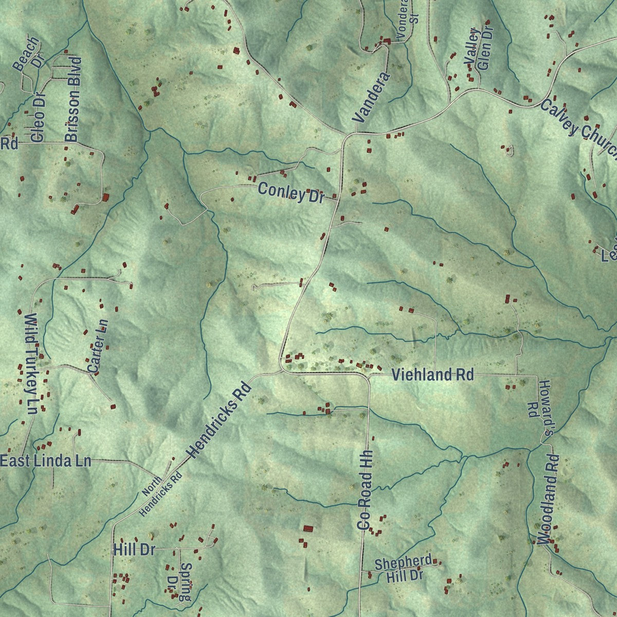 Close-up of the map of Robertsville, Missouri print showing street and building detail