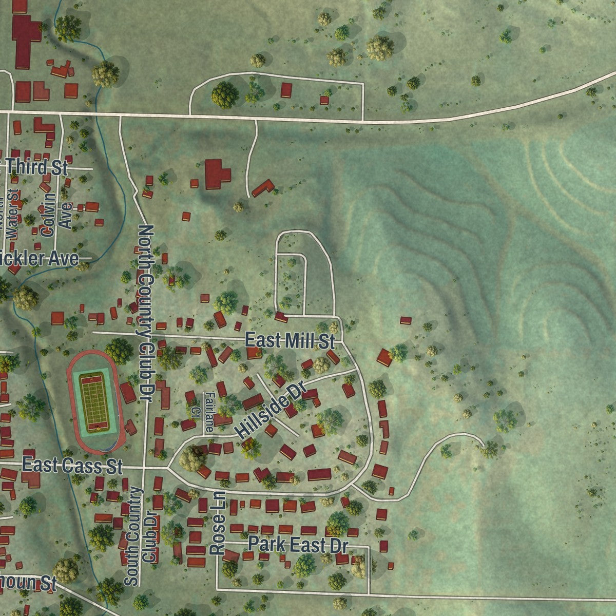 Second close-up of the map of Rock Port, Missouri print showing more streets and buildings