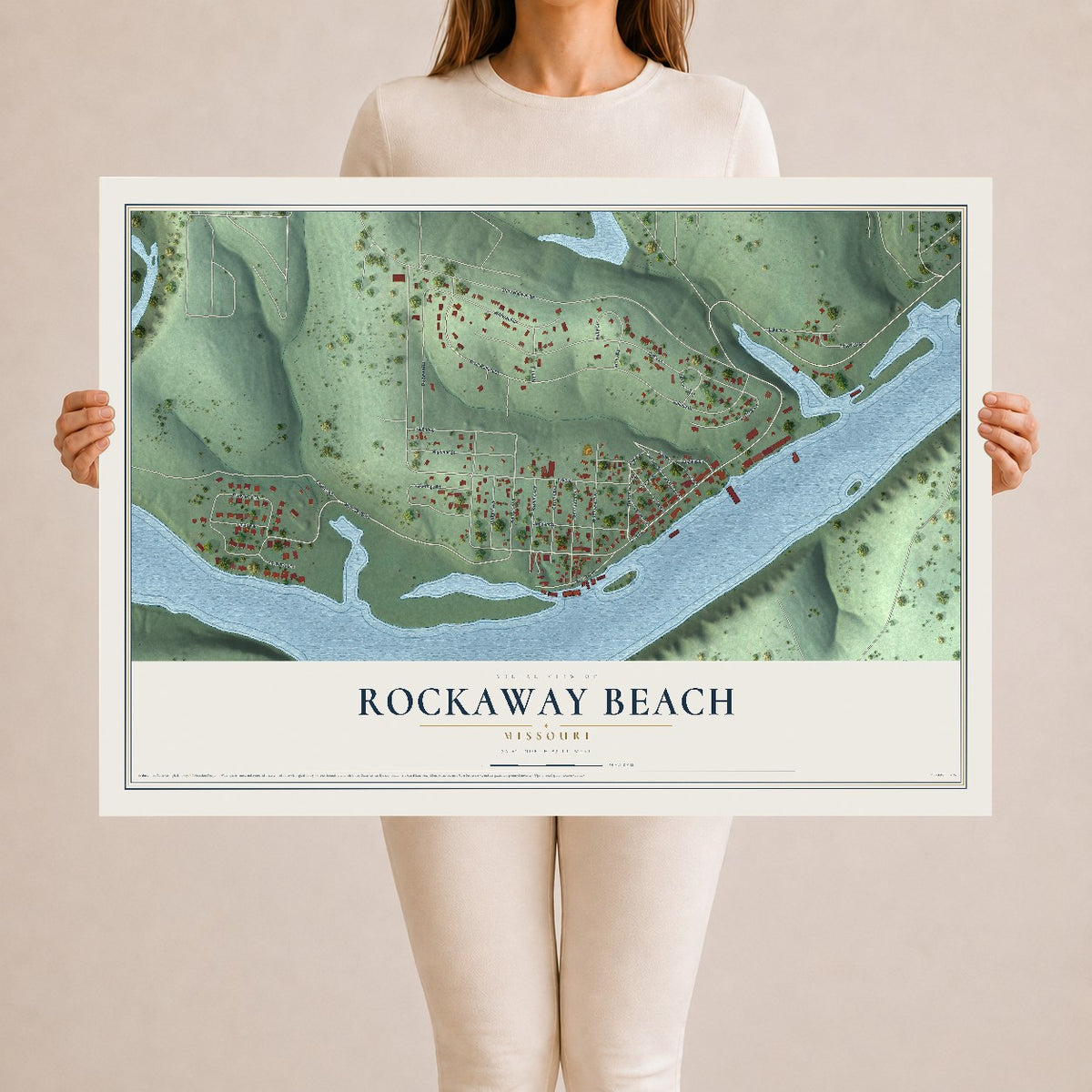 Map of Rockaway Beach, Missouri, 24 x 36 inch unframed archival matte print
