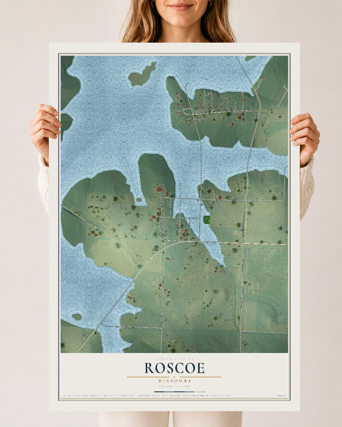 Map of Roscoe, Missouri, 24 x 36 inch unframed archival matte print