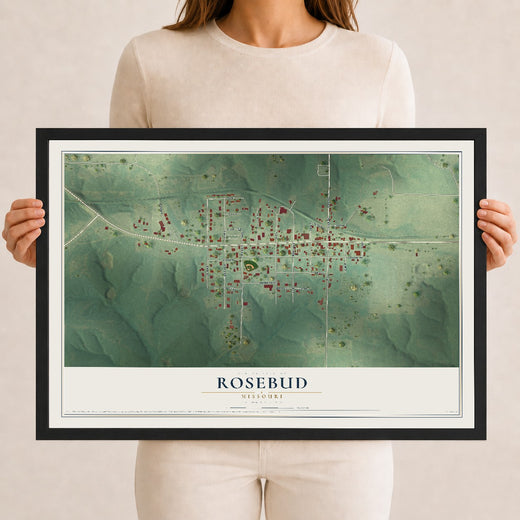 Map of Rosebud, Missouri, 12 x 18 inch print in a black wood frame