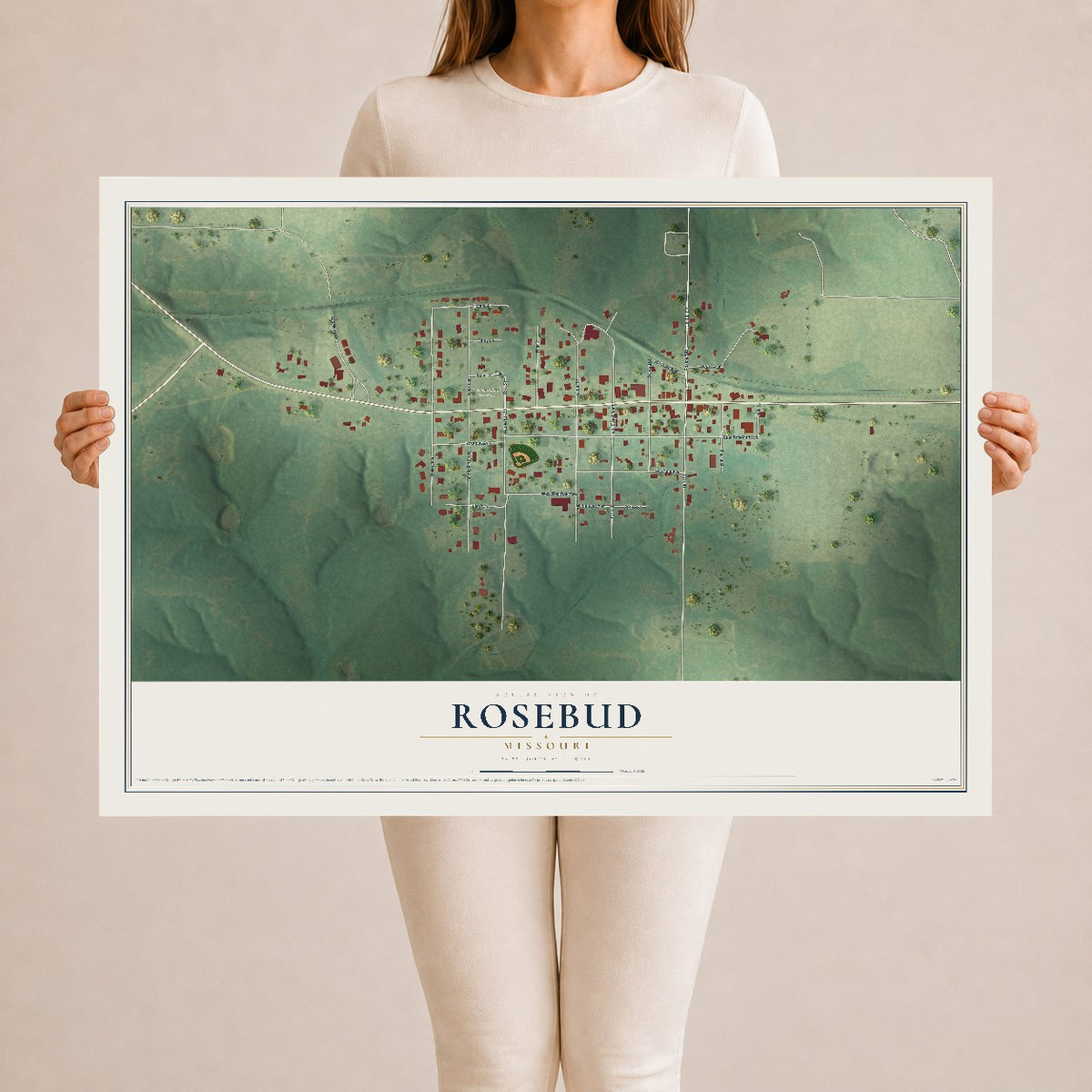 Map of Rosebud, Missouri, 24 x 36 inch unframed archival matte print