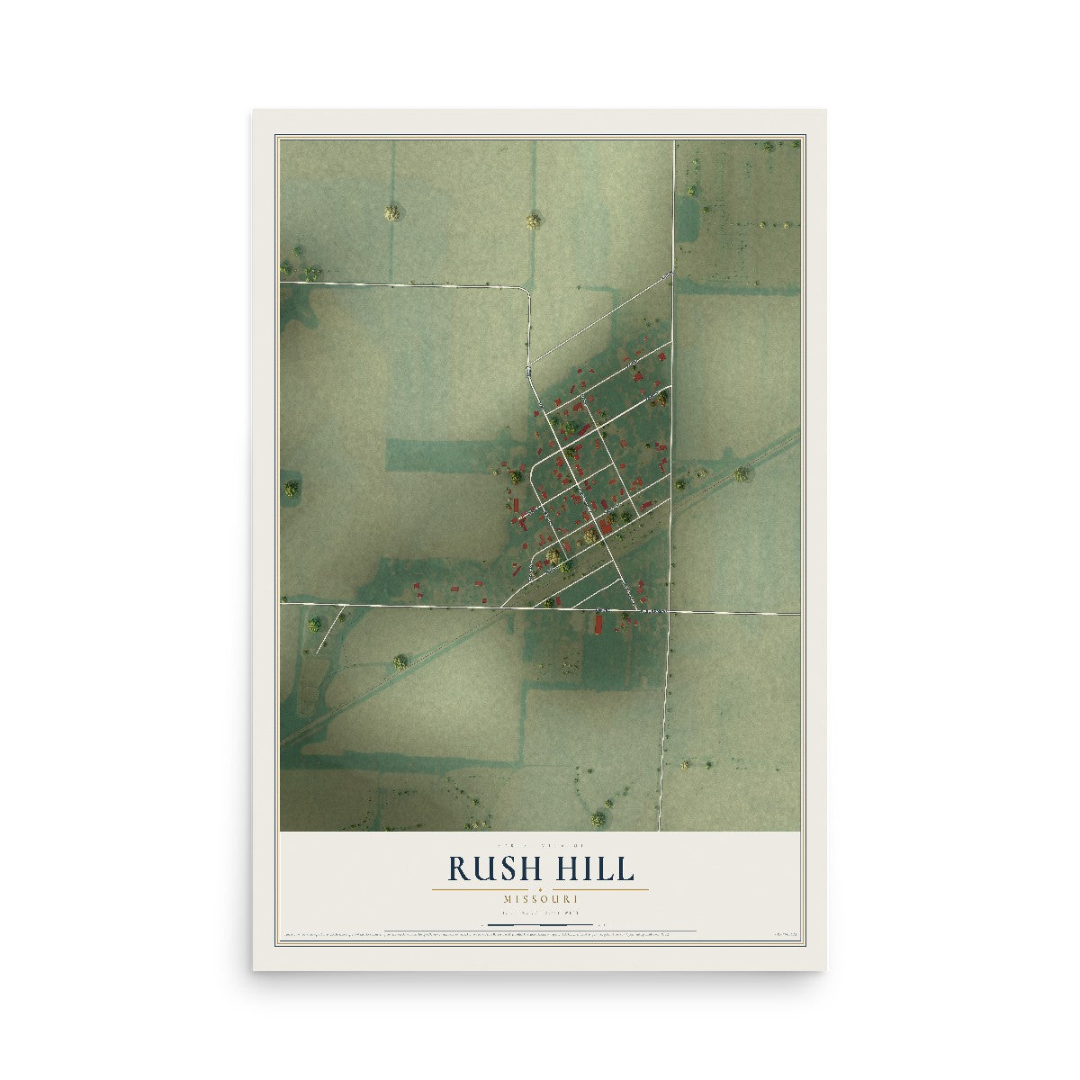 Map of Rush Hill, Missouri, 12 x 18 inch unframed archival matte print