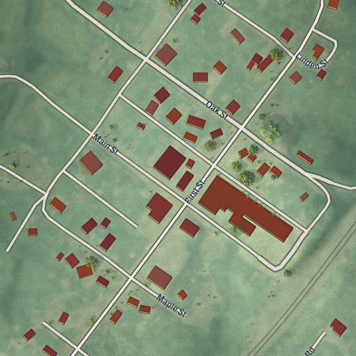 Close-up of the map of Rutledge, Missouri print showing street and building detail