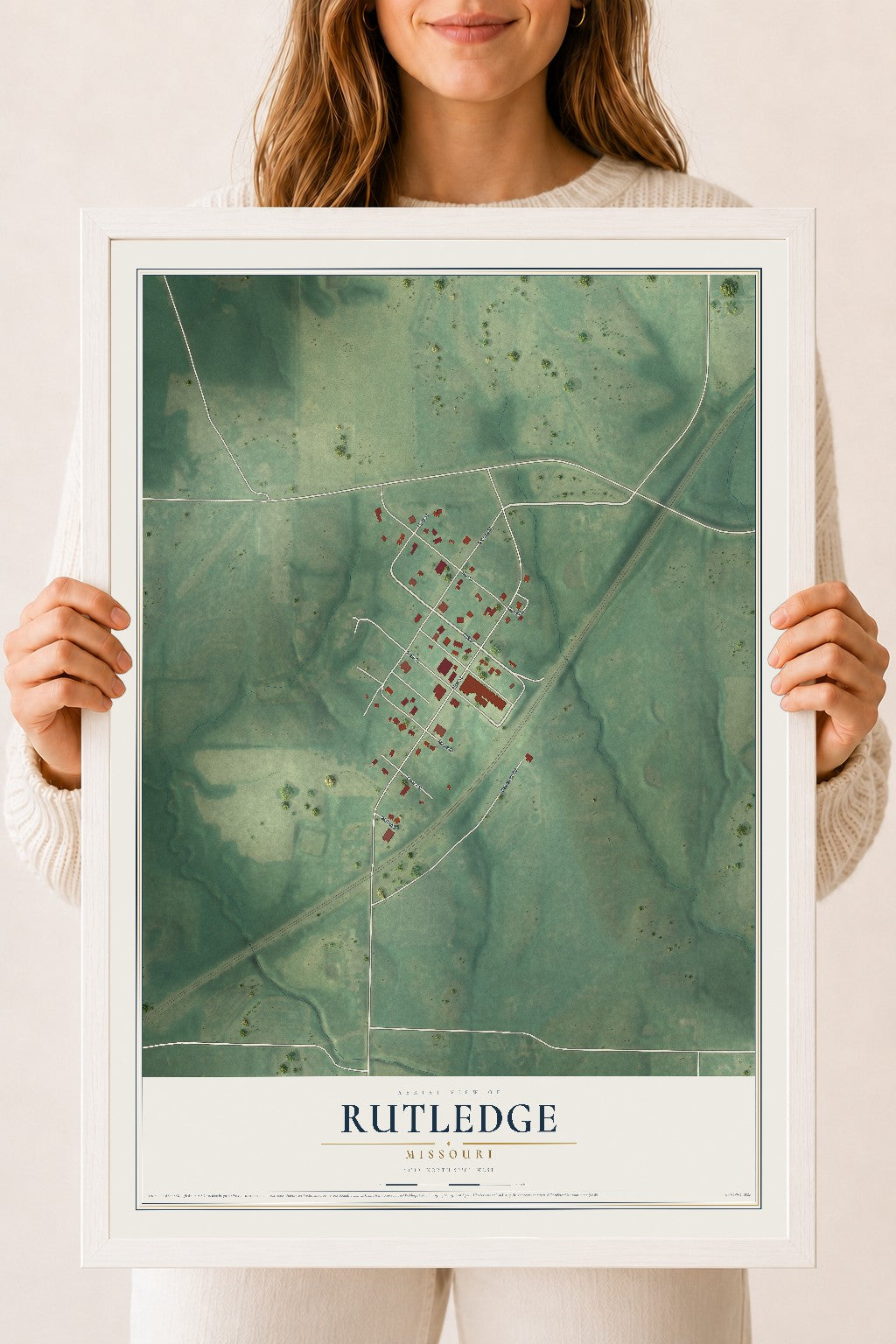 Map of Rutledge, Missouri, 18 x 24 inch print in a white wood frame