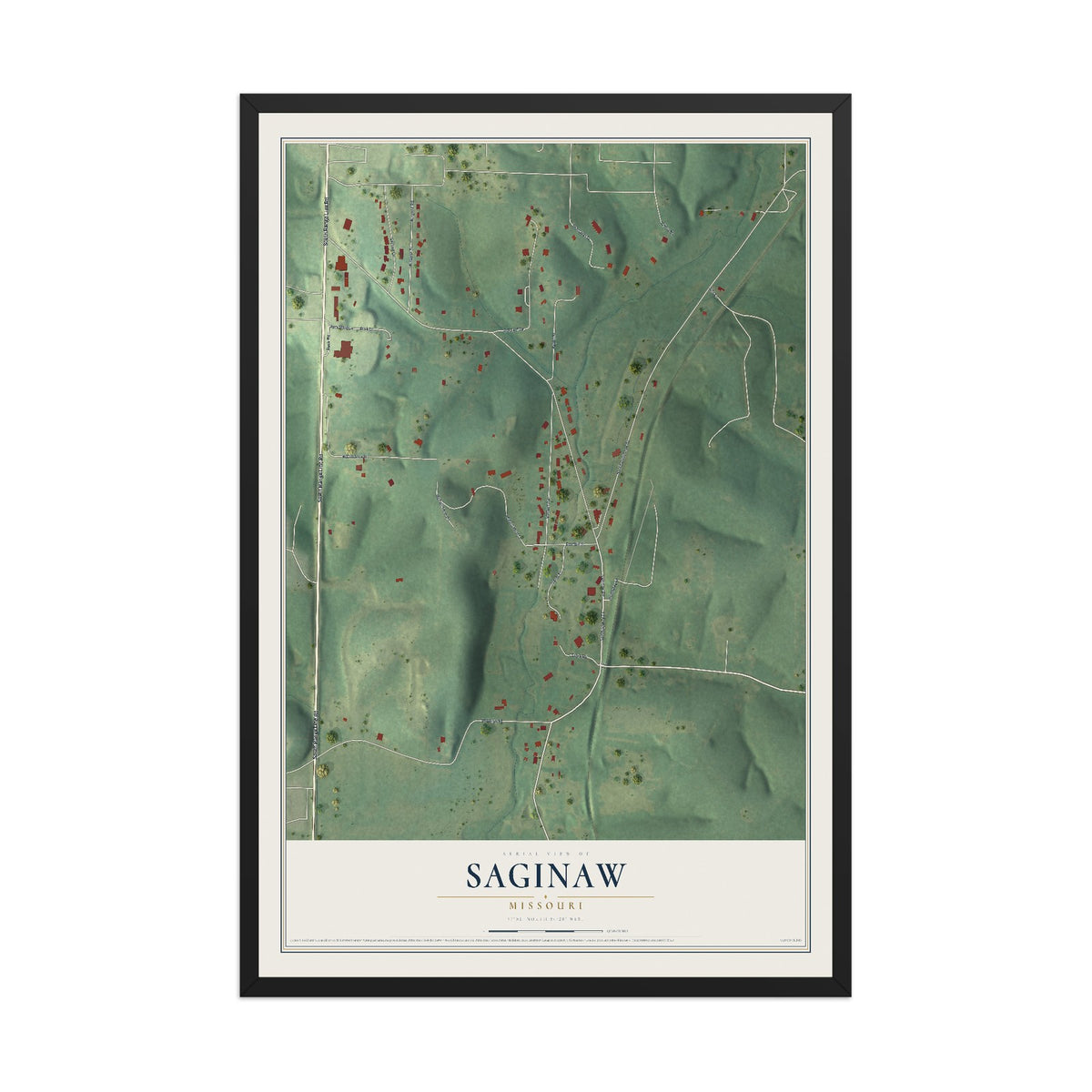 Map of Saginaw, Missouri, 12 x 18 inch print in a black wood frame