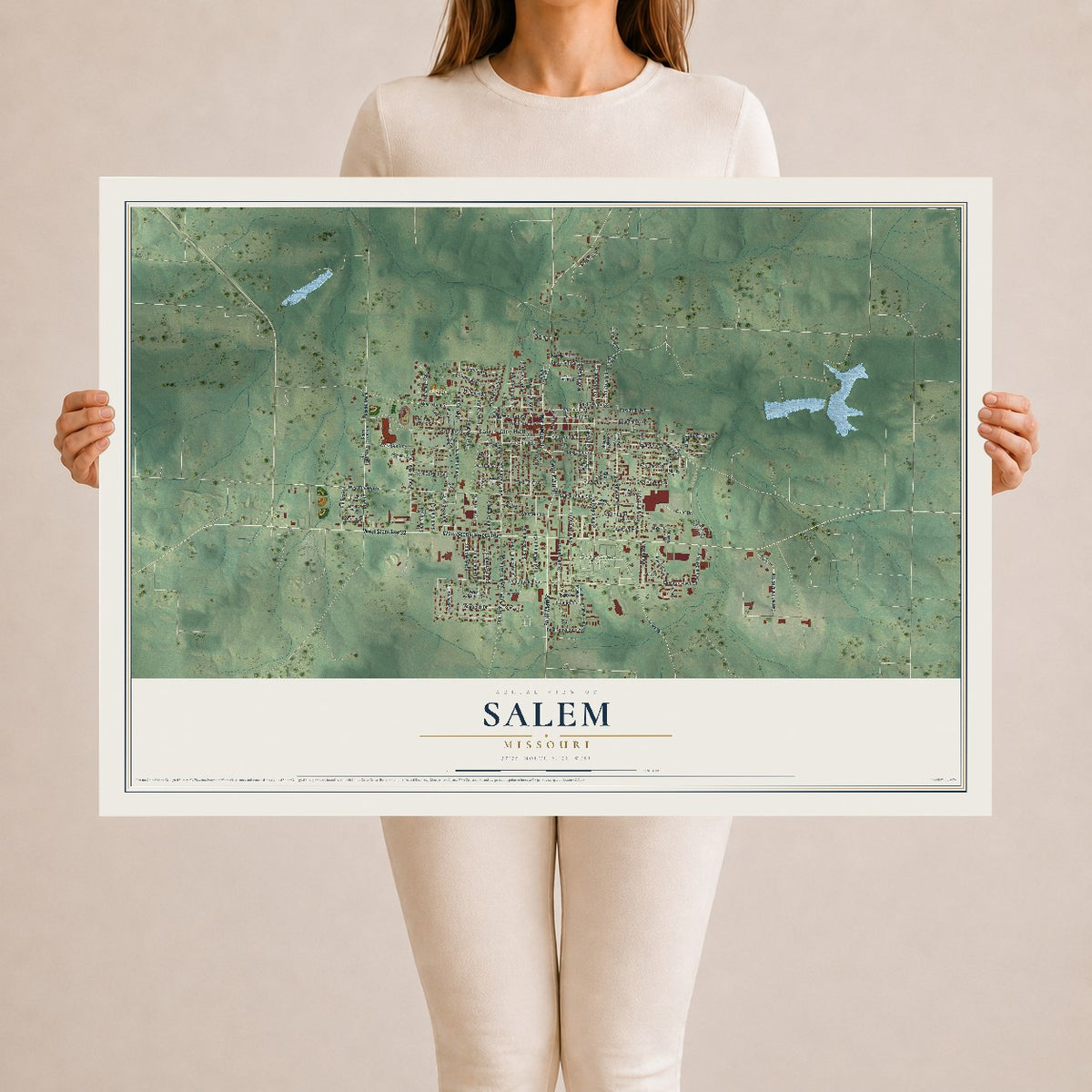Map of Salem, Missouri, 24 x 36 inch unframed archival matte print
