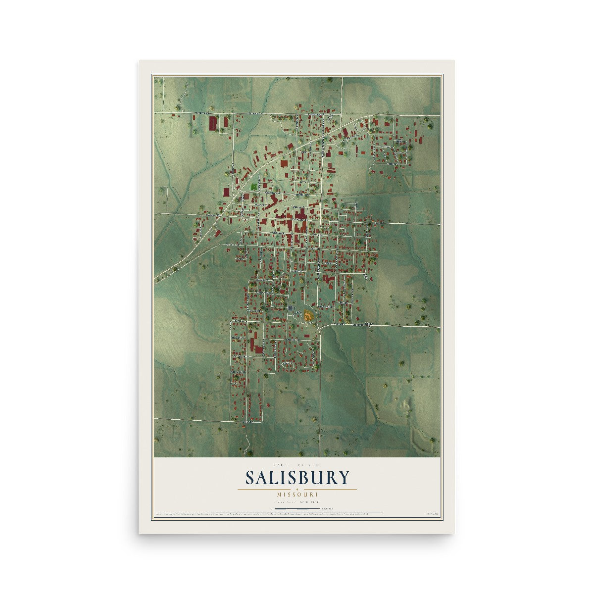 Map of Salisbury, Missouri, 12 x 18 inch unframed archival matte print