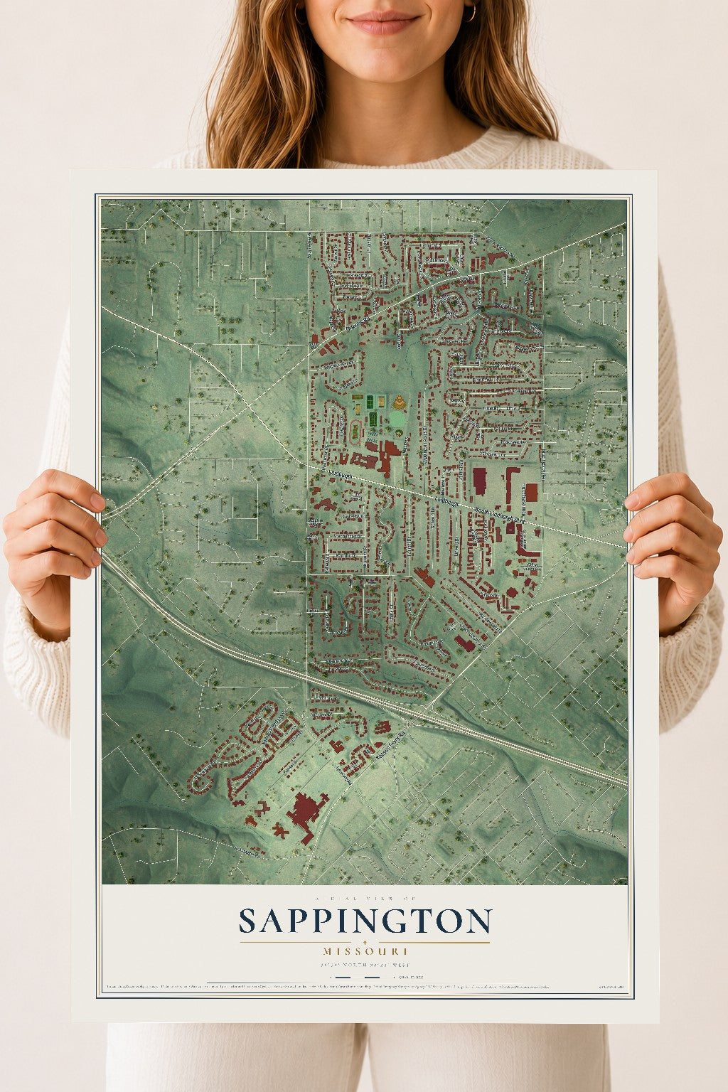 Map of Sappington, Missouri, 18 x 24 inch unframed archival matte print