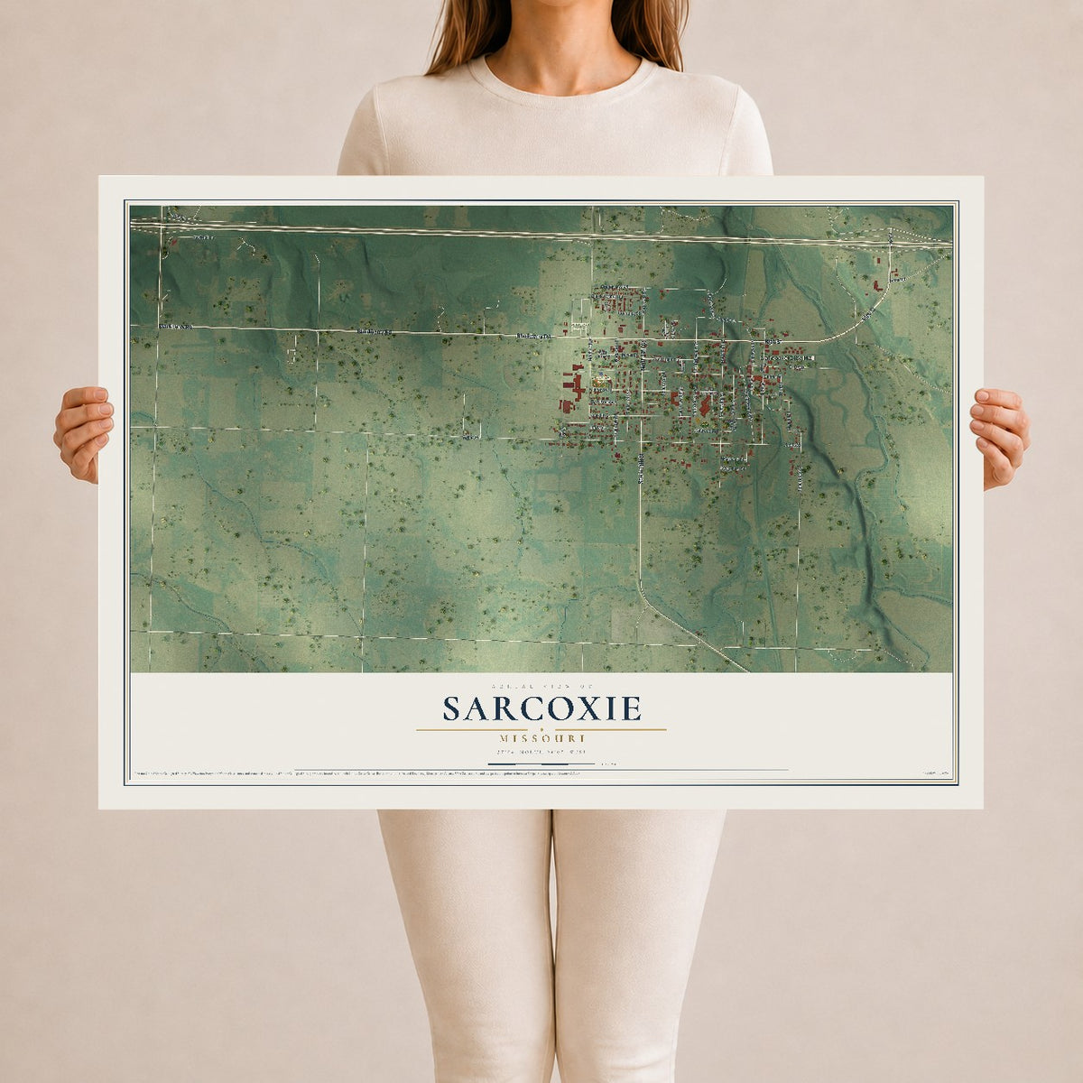 Map of Sarcoxie, Missouri, 24 x 36 inch unframed archival matte print