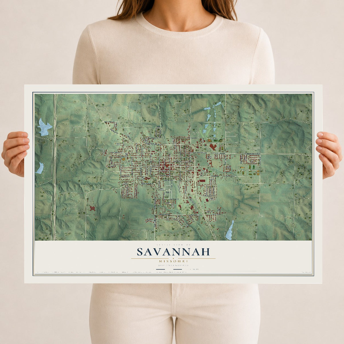 Map of Savannah, Missouri, 12 x 18 inch unframed archival matte print