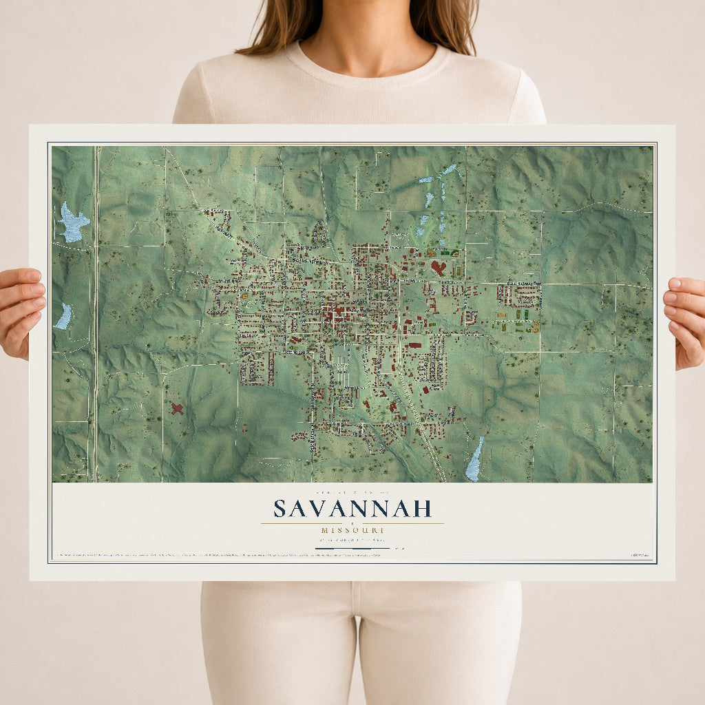 Map of Savannah, Missouri, 18 x 24 inch unframed archival matte print