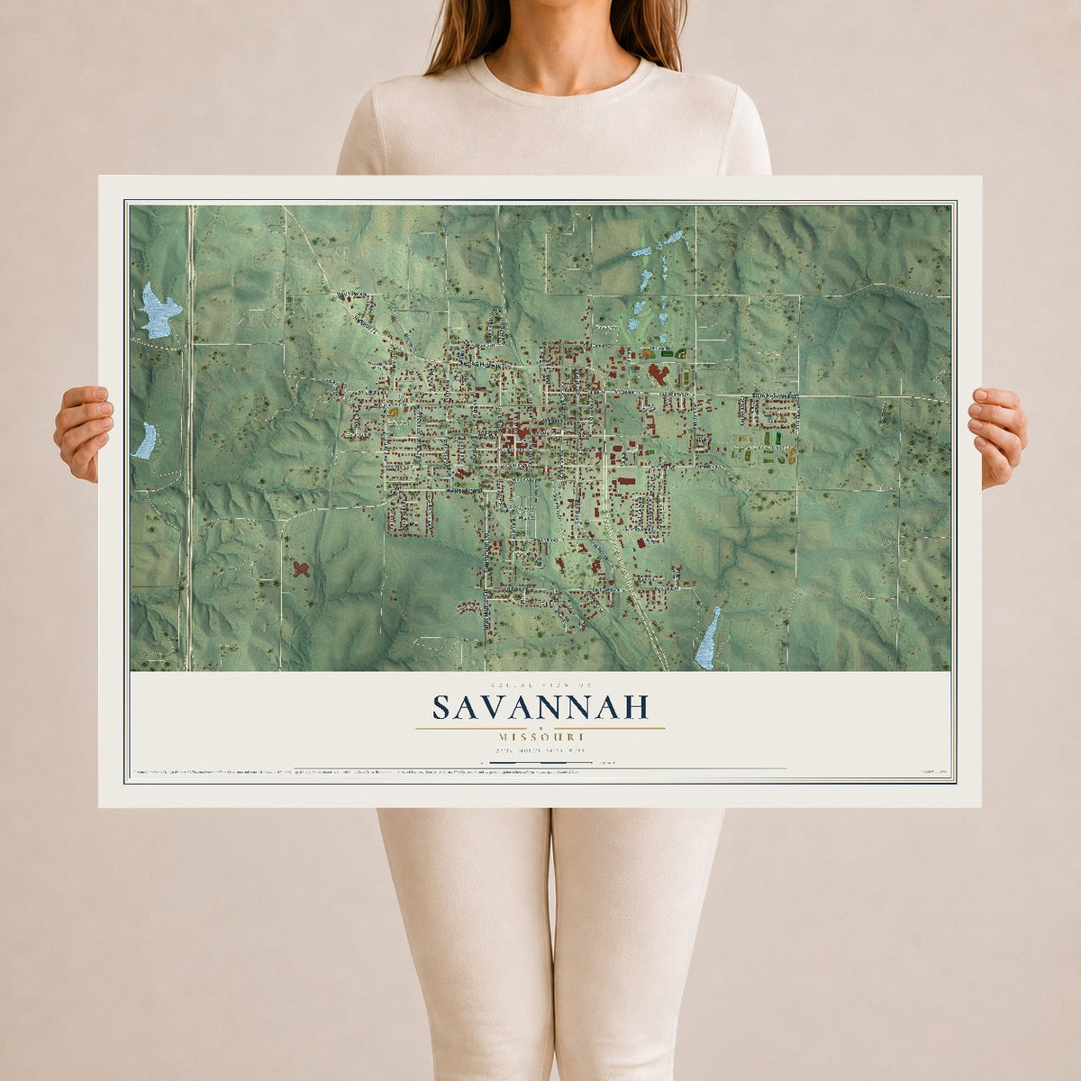 Map of Savannah, Missouri, 24 x 36 inch unframed archival matte print