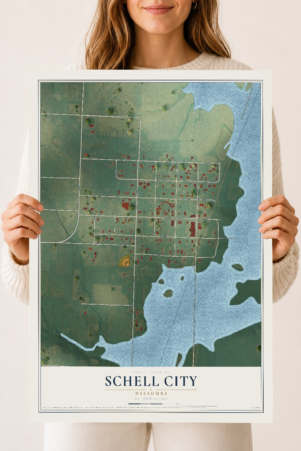 Map of Schell City, Missouri, 18 x 24 inch unframed archival matte print