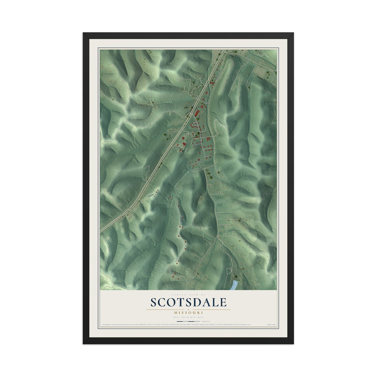 Map of Scotsdale, Missouri, 12 x 18 inch print in a black wood frame