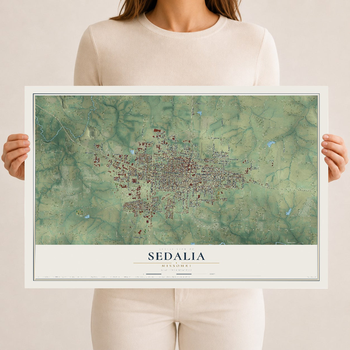 Map of Sedalia, Missouri, 12 x 18 inch unframed archival matte print