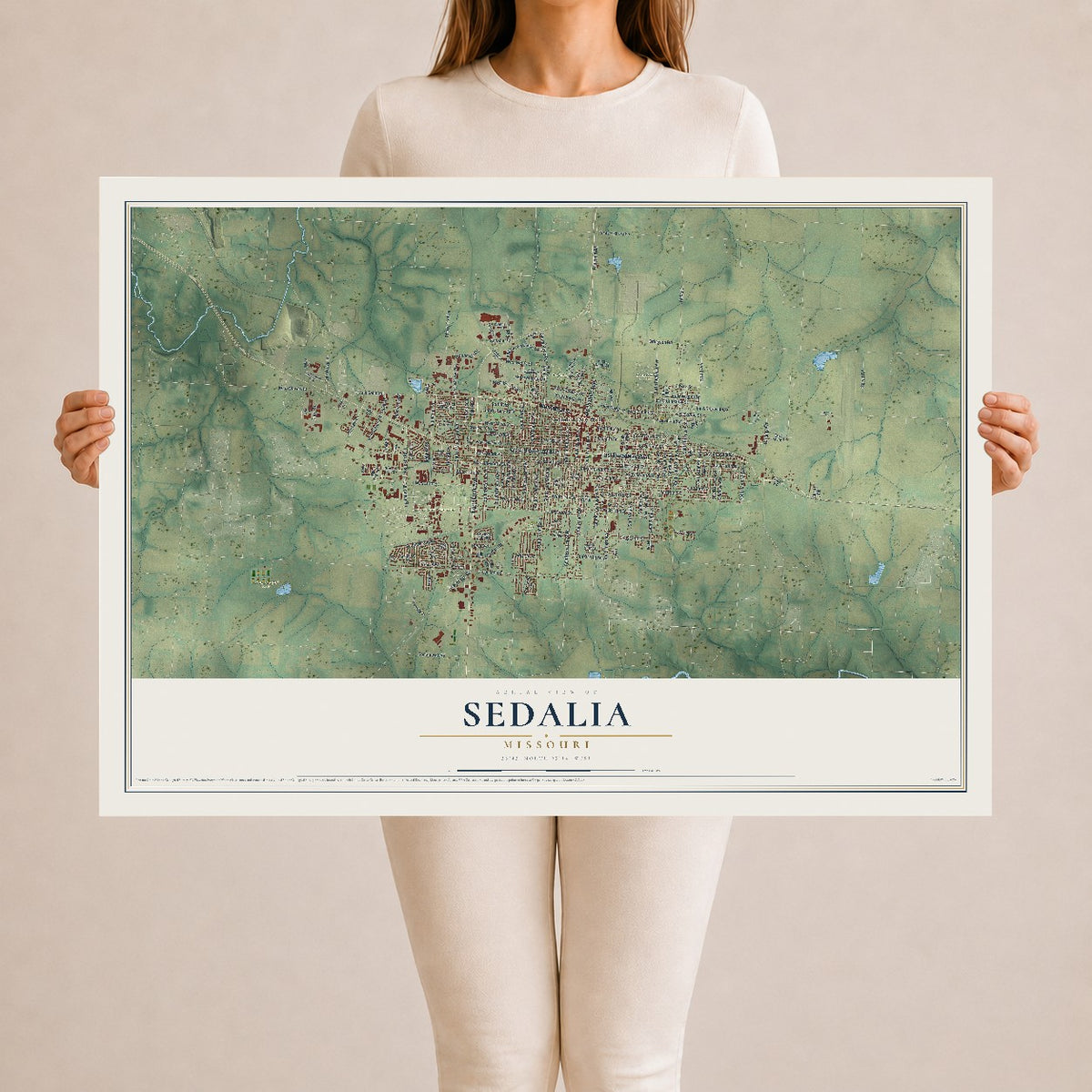 Map of Sedalia, Missouri, 24 x 36 inch unframed archival matte print