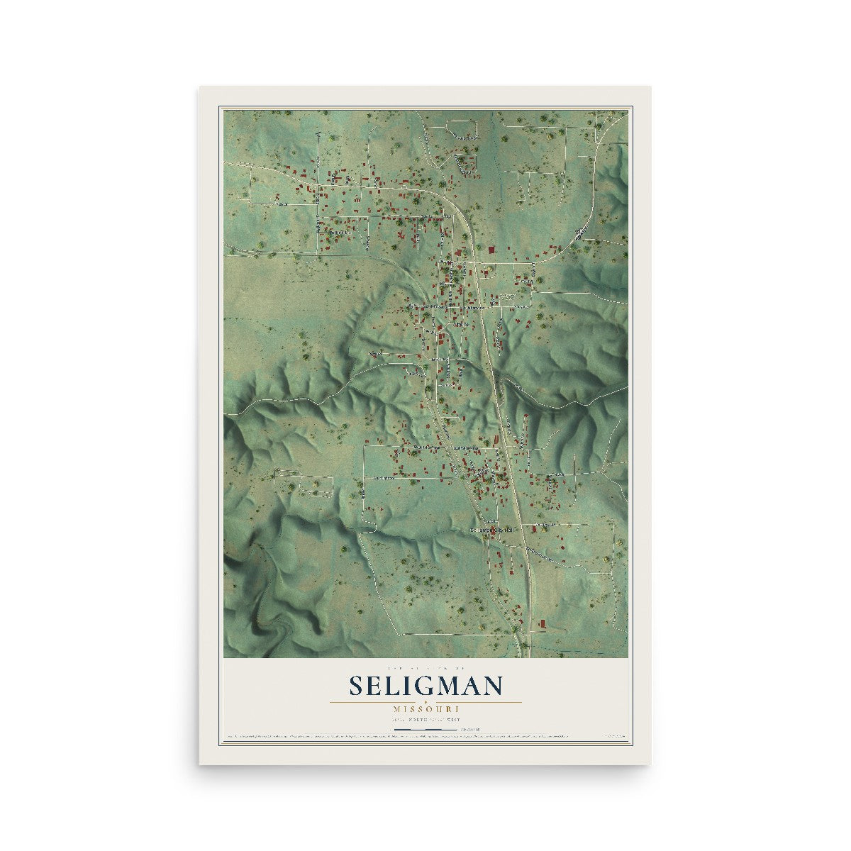 Map of Seligman, Missouri, 12 x 18 inch unframed archival matte print