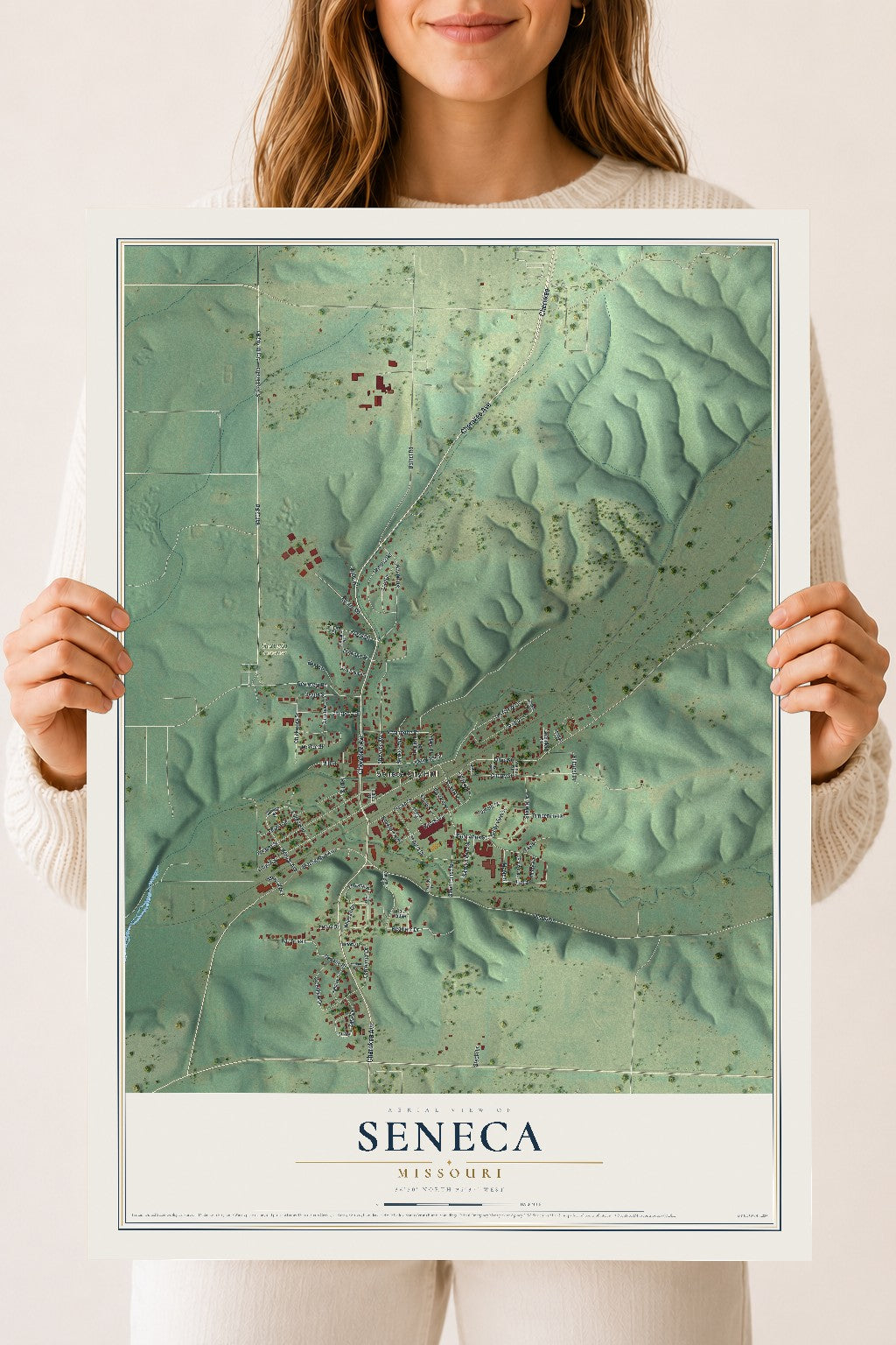 Map of Seneca, Missouri, 18 x 24 inch unframed archival matte print