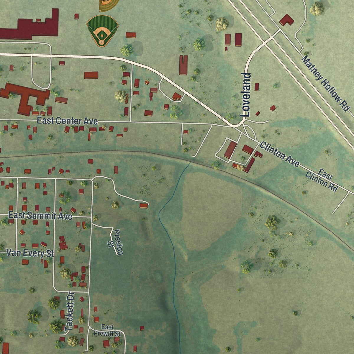 Second close-up of the map of Seymour, Missouri print showing more streets and buildings