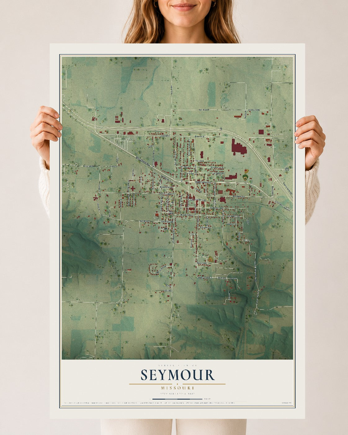 Map of Seymour, Missouri, 24 x 36 inch unframed archival matte print