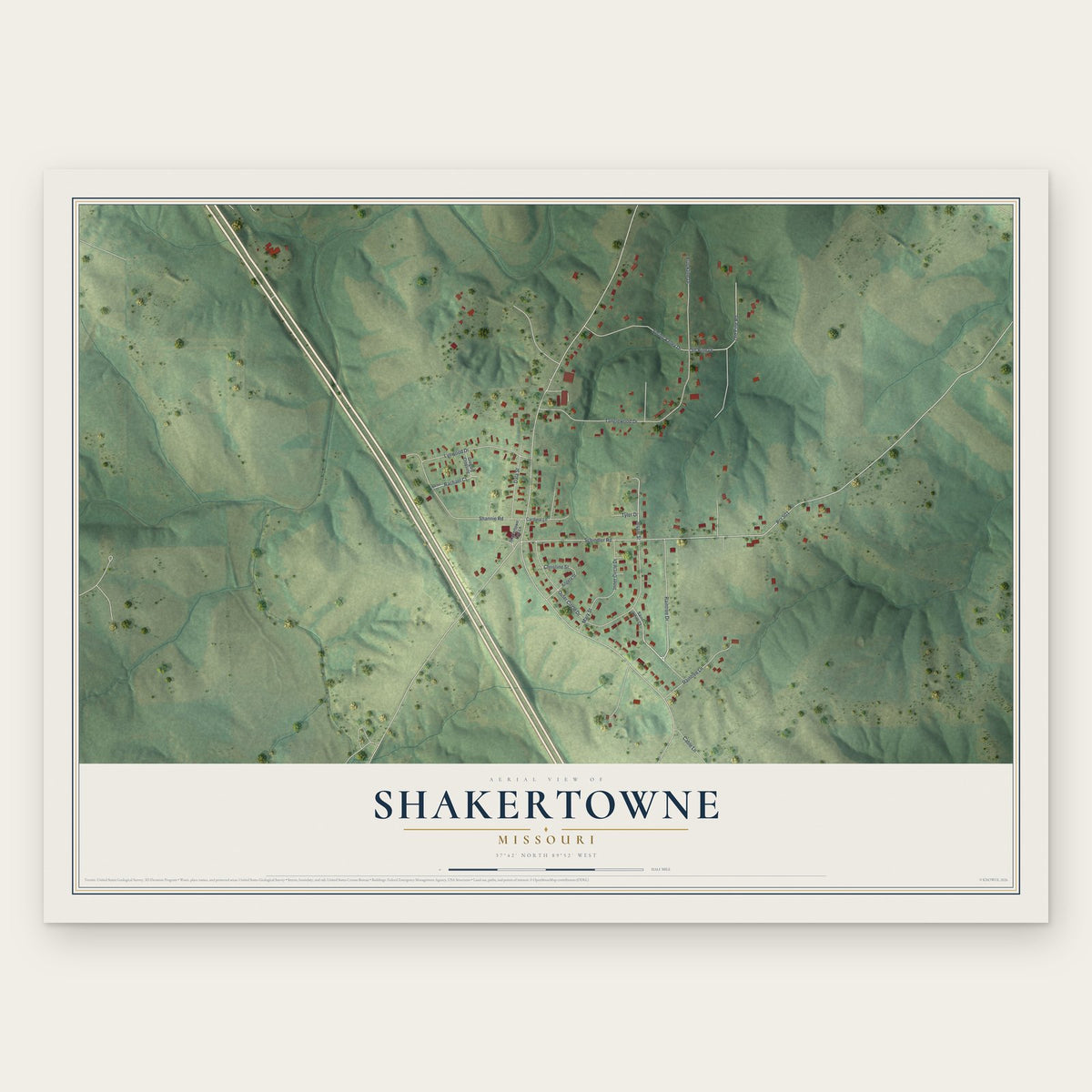Shakertowne, Missouri map print, the full design