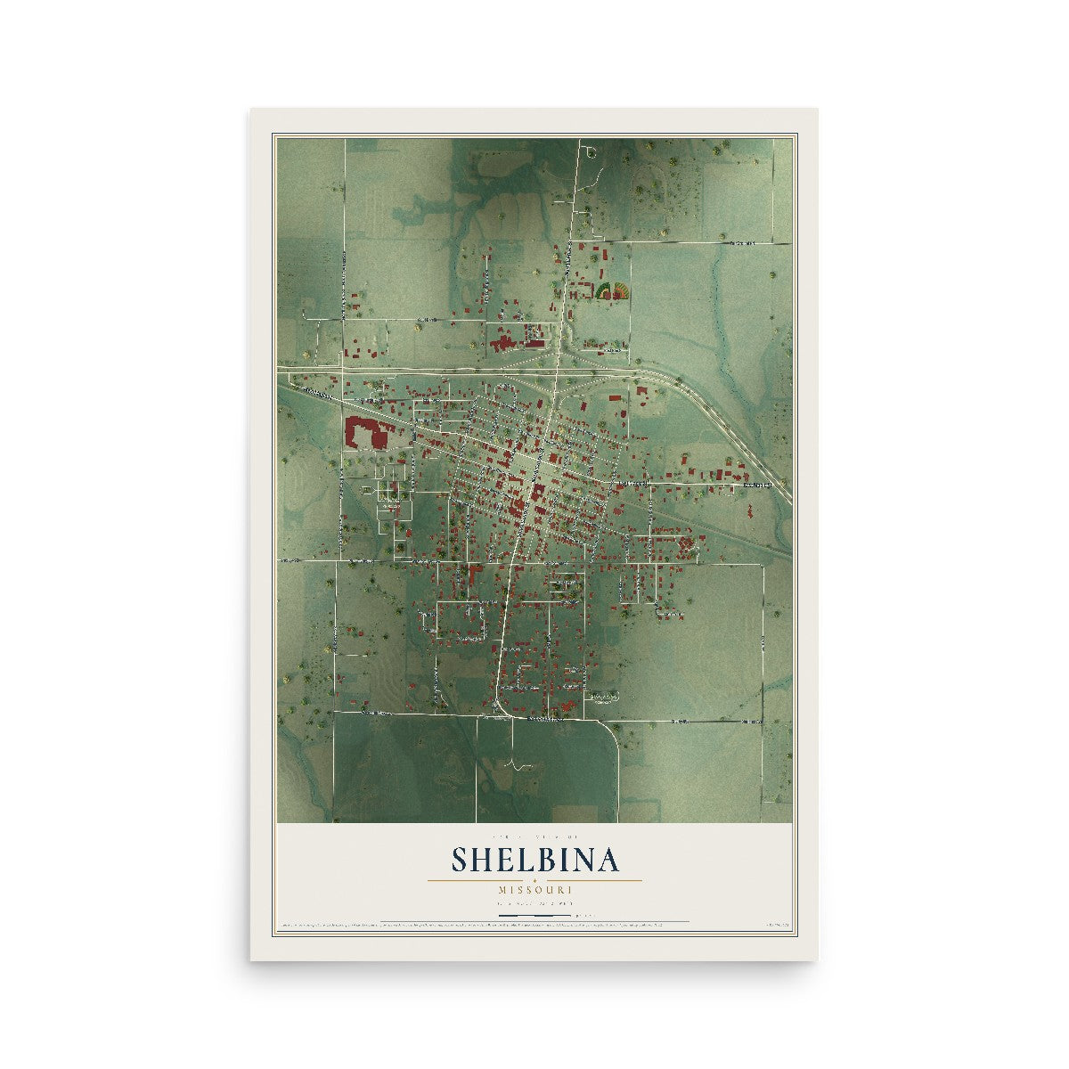 Map of Shelbina, Missouri, 12 x 18 inch unframed archival matte print