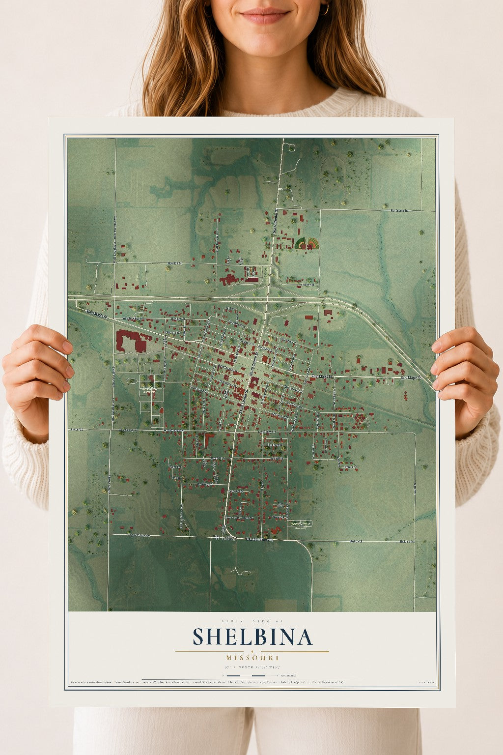 Map of Shelbina, Missouri, 18 x 24 inch unframed archival matte print