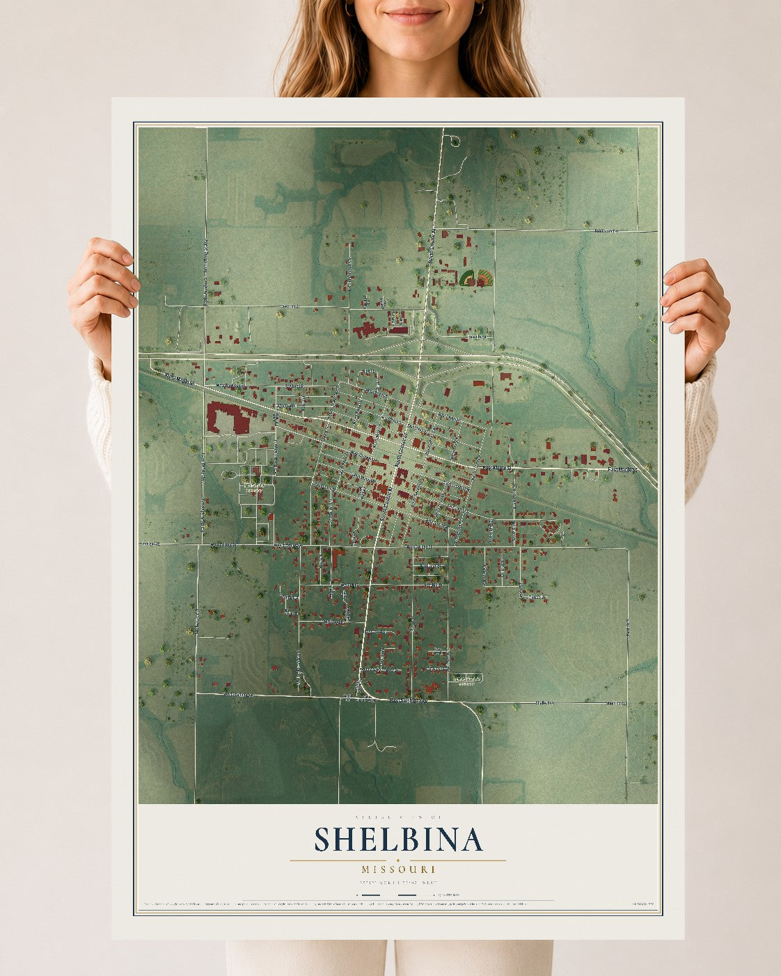 Map of Shelbina, Missouri, 24 x 36 inch unframed archival matte print