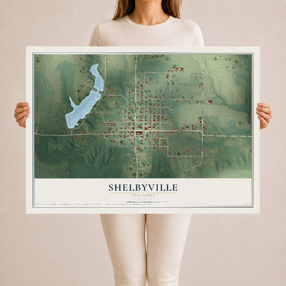 Map of Shelbyville, Missouri, 24 x 36 inch unframed archival matte print