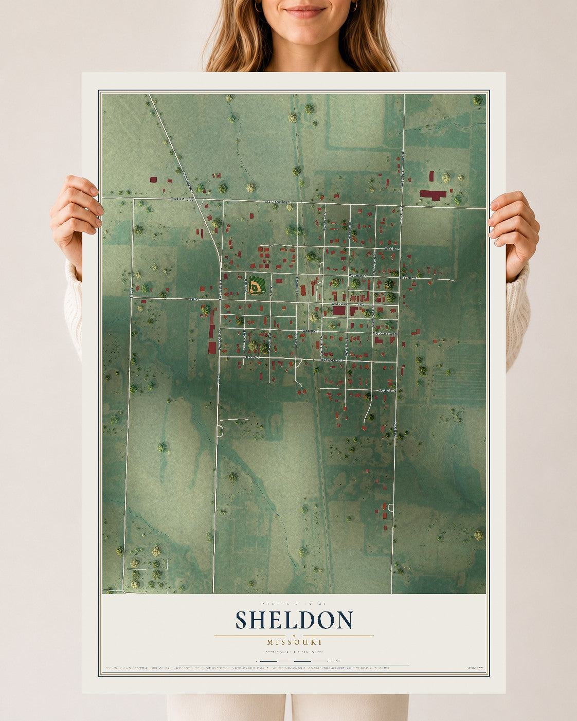 Map of Sheldon, Missouri, 24 x 36 inch unframed archival matte print