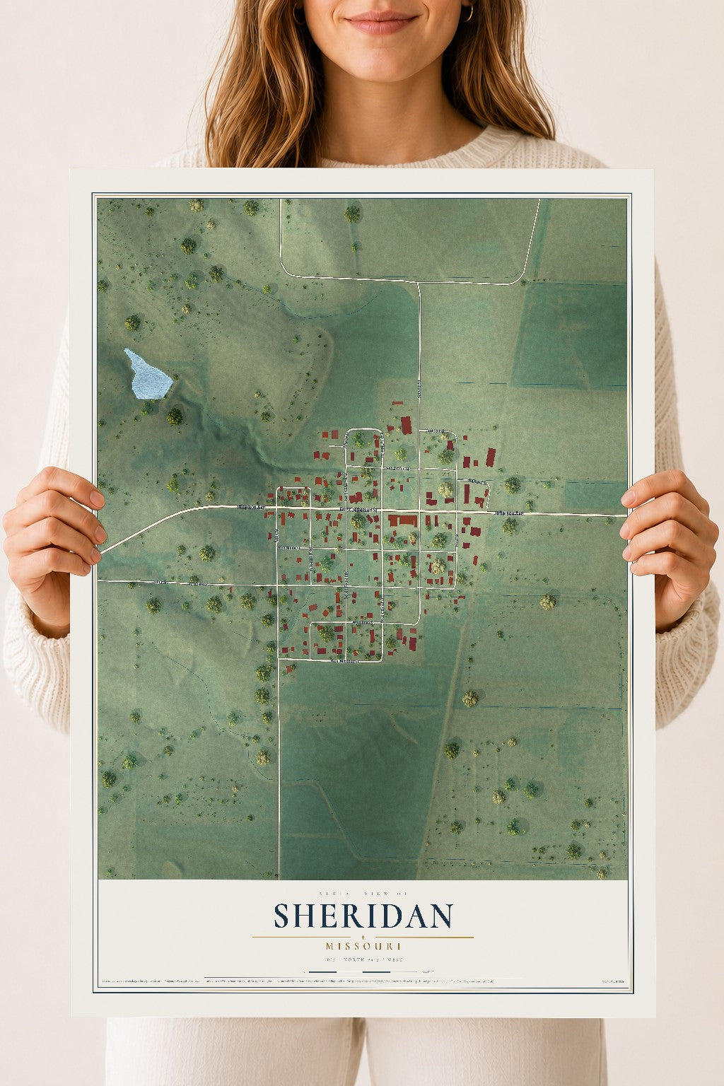 Map of Sheridan, Missouri, 18 x 24 inch unframed archival matte print