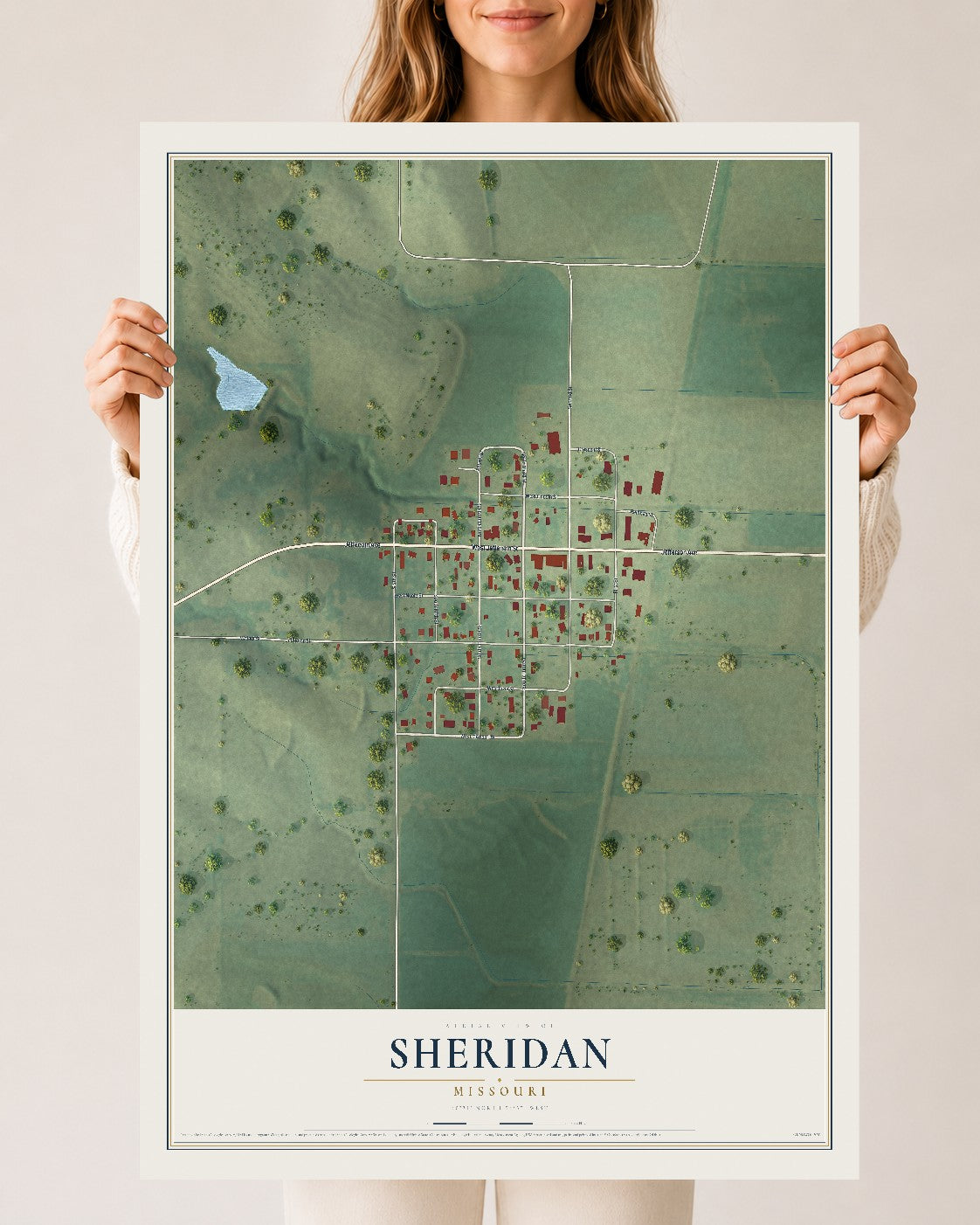 Map of Sheridan, Missouri, 24 x 36 inch unframed archival matte print