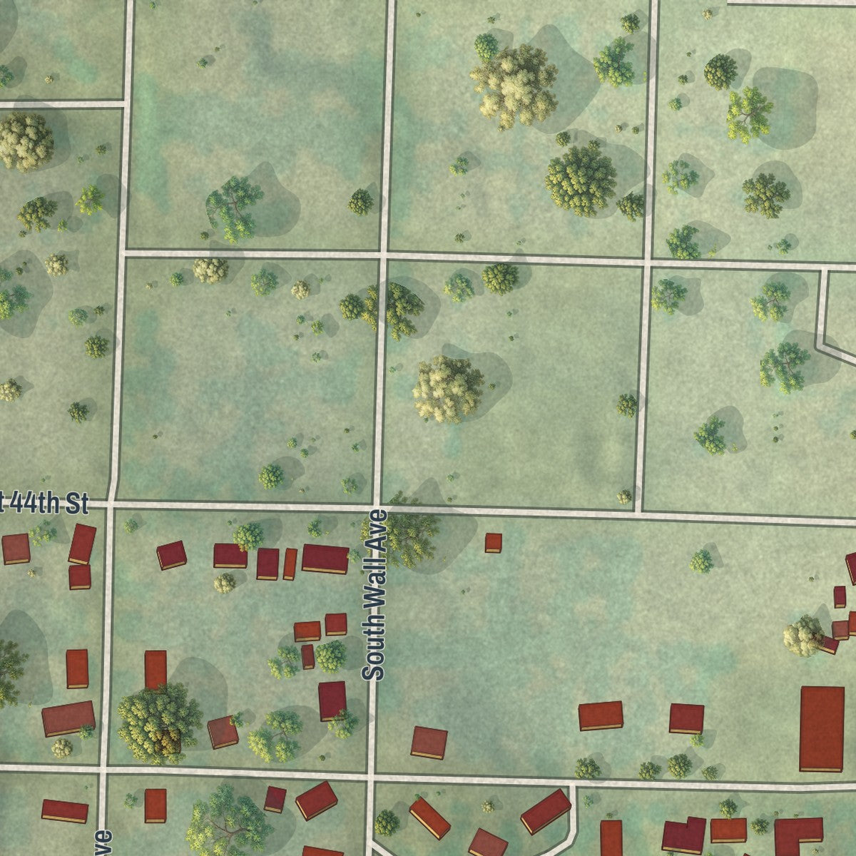 Second close-up of the map of Shoal Creek Drive, Missouri print showing more streets and buildings