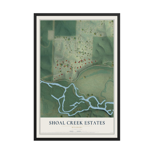 Map of Shoal Creek Estates, Missouri, 12 x 18 inch print in a black wood frame