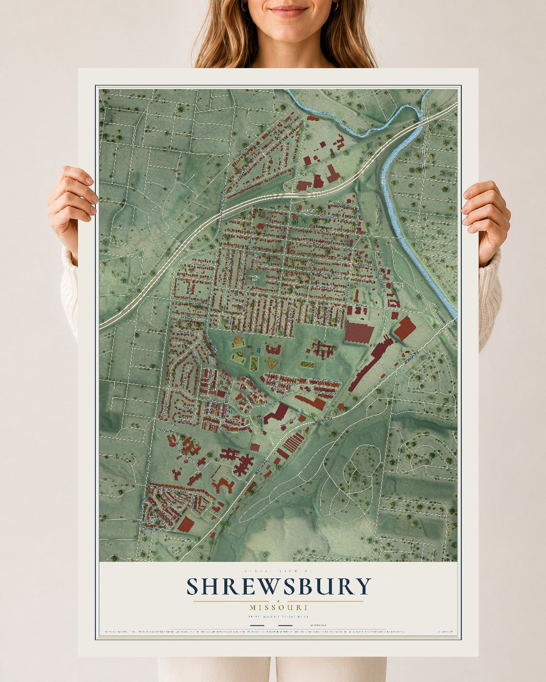 Map of Shrewsbury, Missouri, 24 x 36 inch unframed archival matte print
