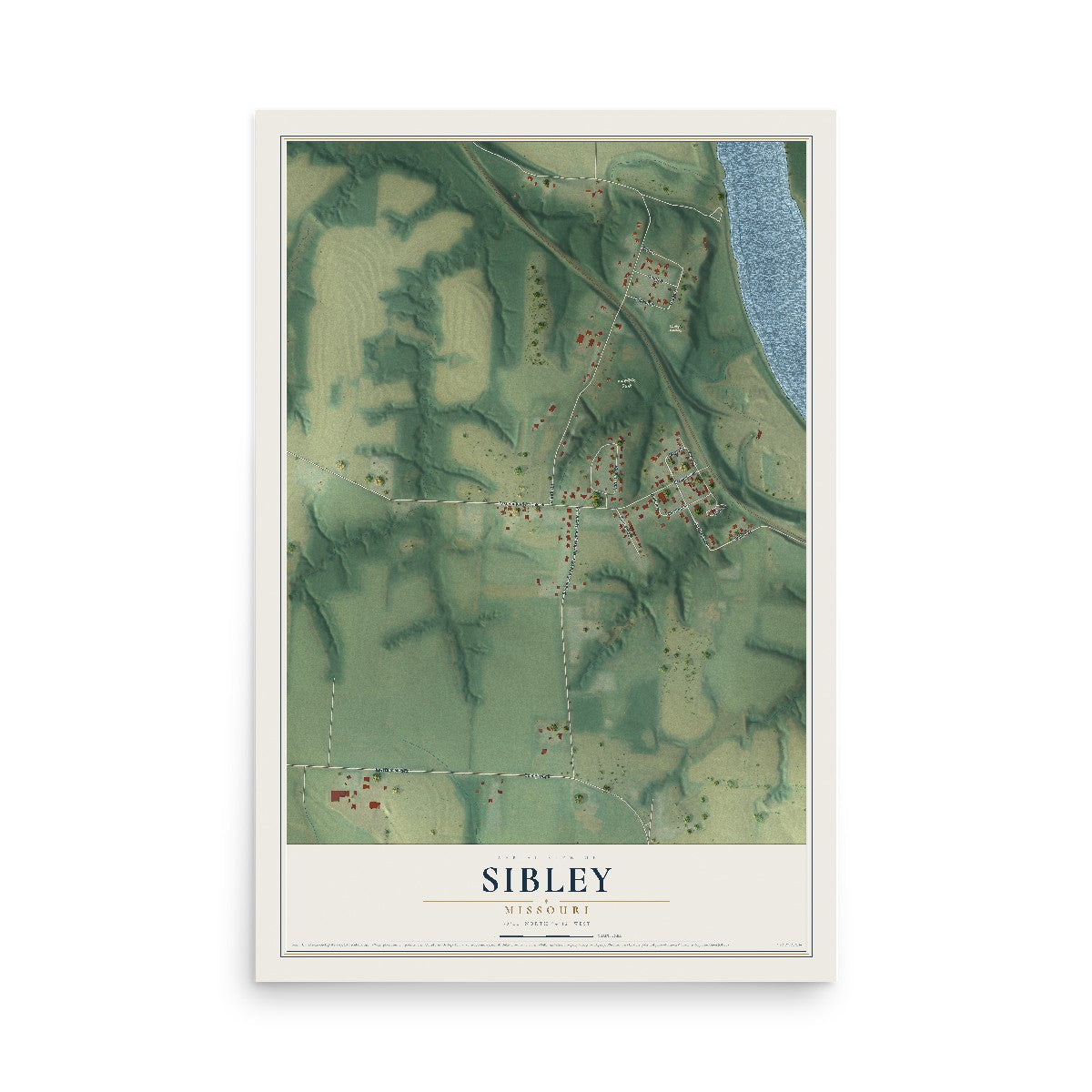 Map of Sibley, Missouri, 12 x 18 inch unframed archival matte print