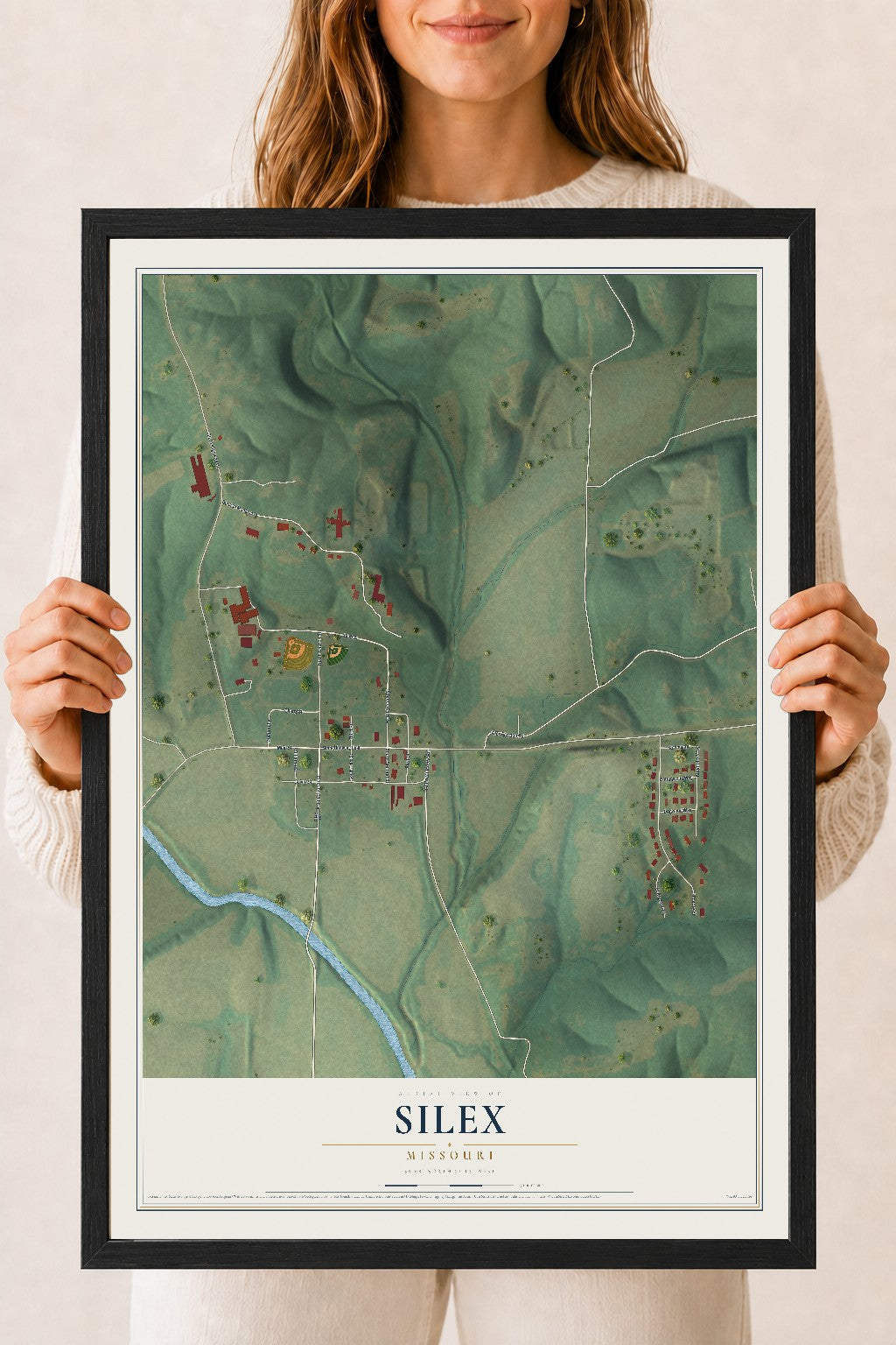 Map of Silex, Missouri, 18 x 24 inch print in a black wood frame