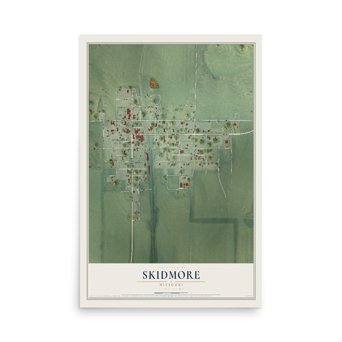 Map of Skidmore, Missouri, 12 x 18 inch unframed archival matte print