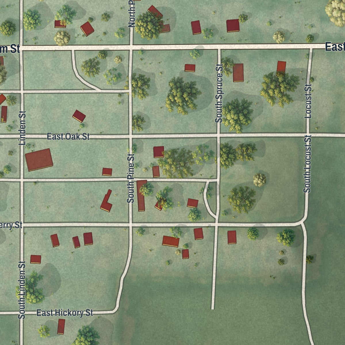 Second close-up of the map of Skidmore, Missouri print showing more streets and buildings
