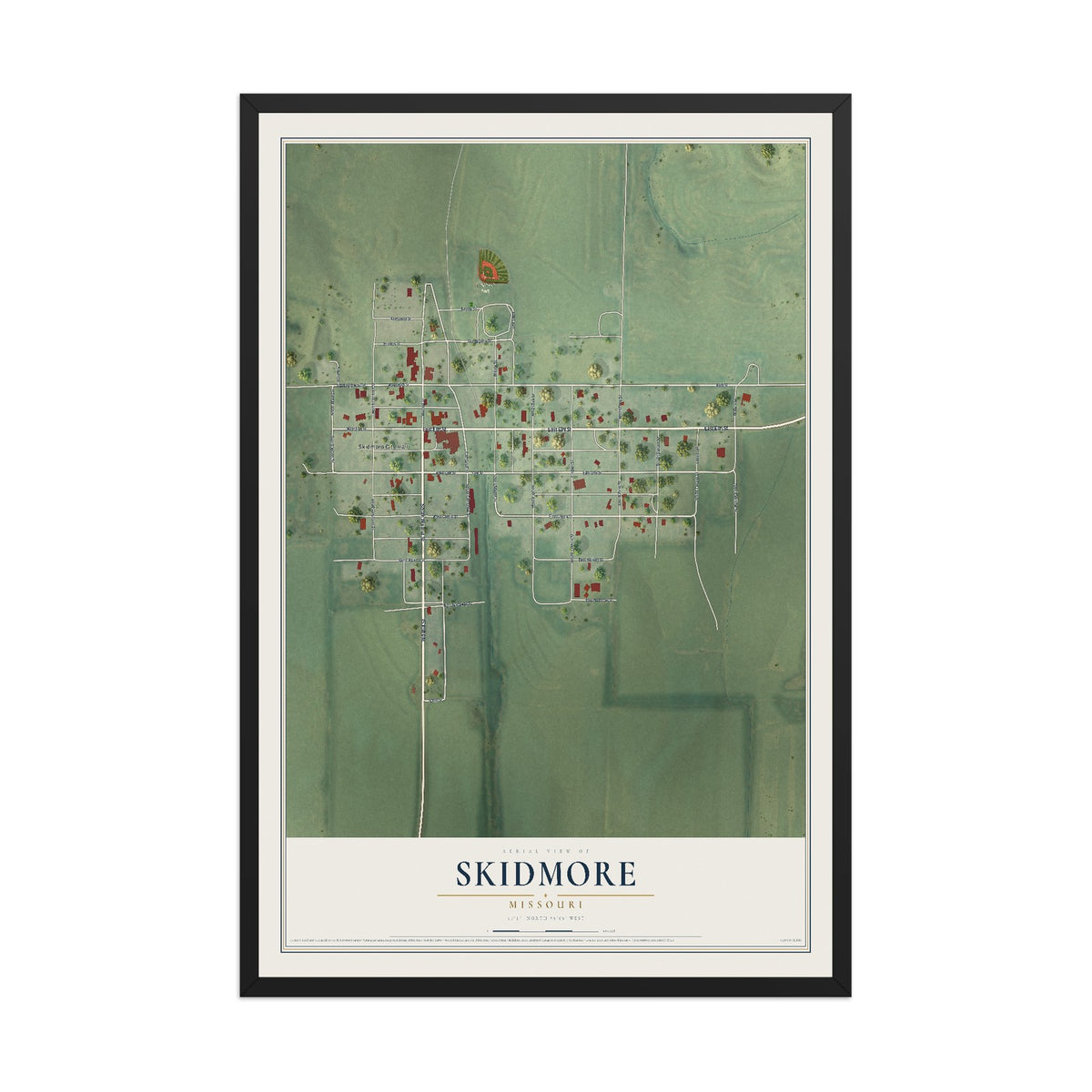 Map of Skidmore, Missouri, 12 x 18 inch print in a black wood frame