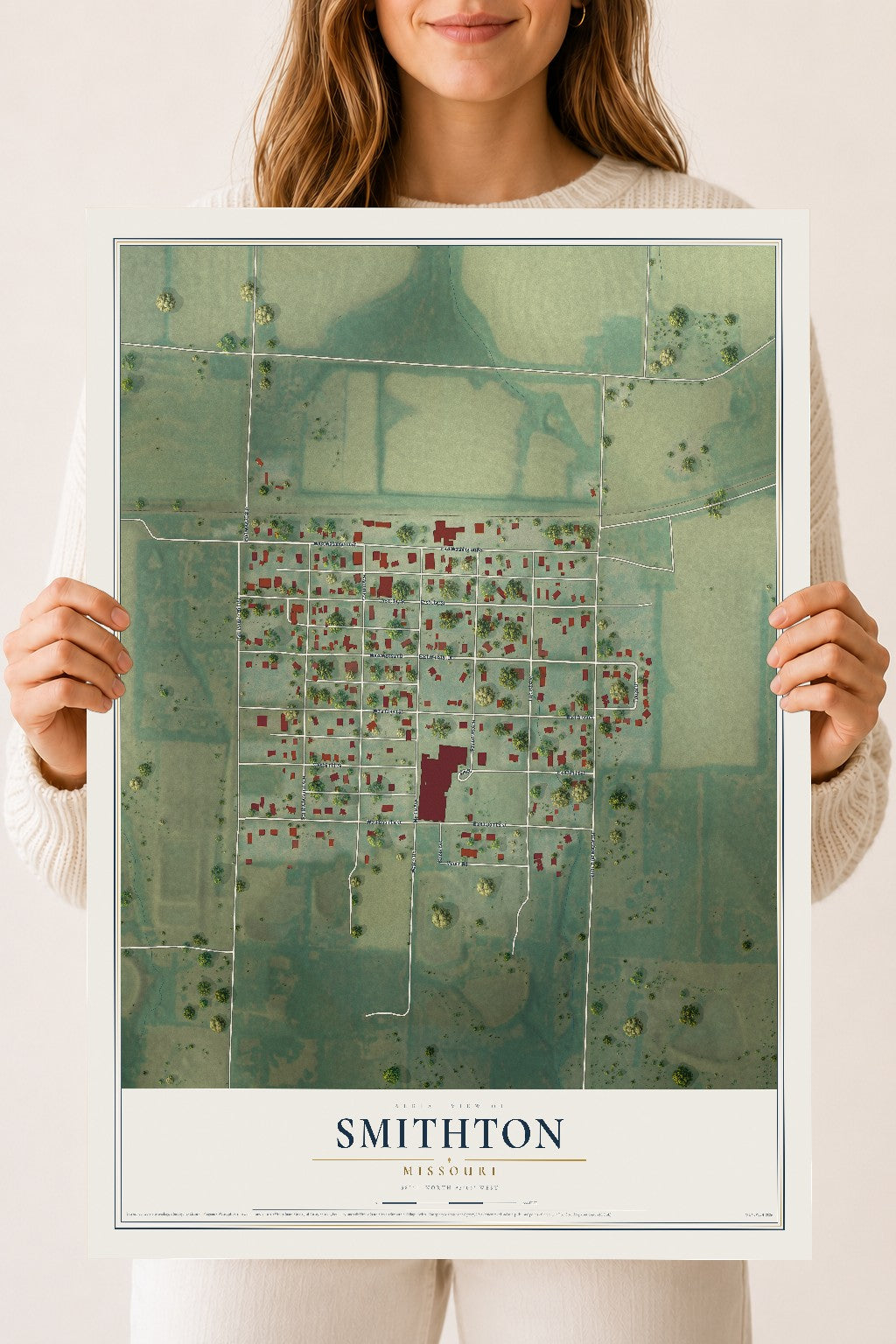 Map of Smithton, Missouri, 18 x 24 inch unframed archival matte print