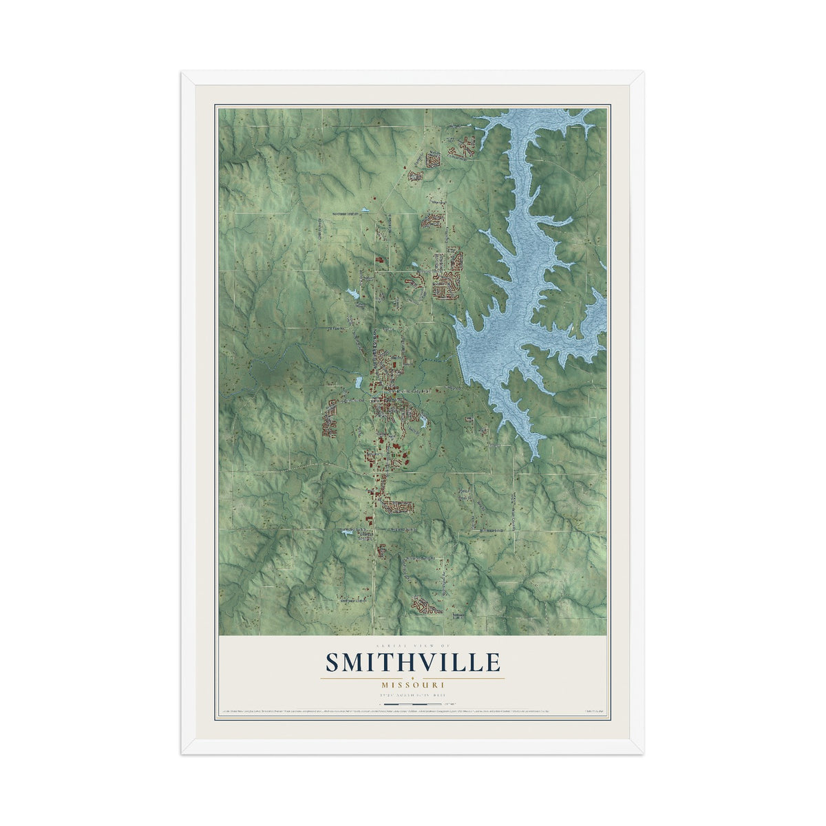 Map of Smithville, Missouri, 12 x 18 inch print in a white wood frame