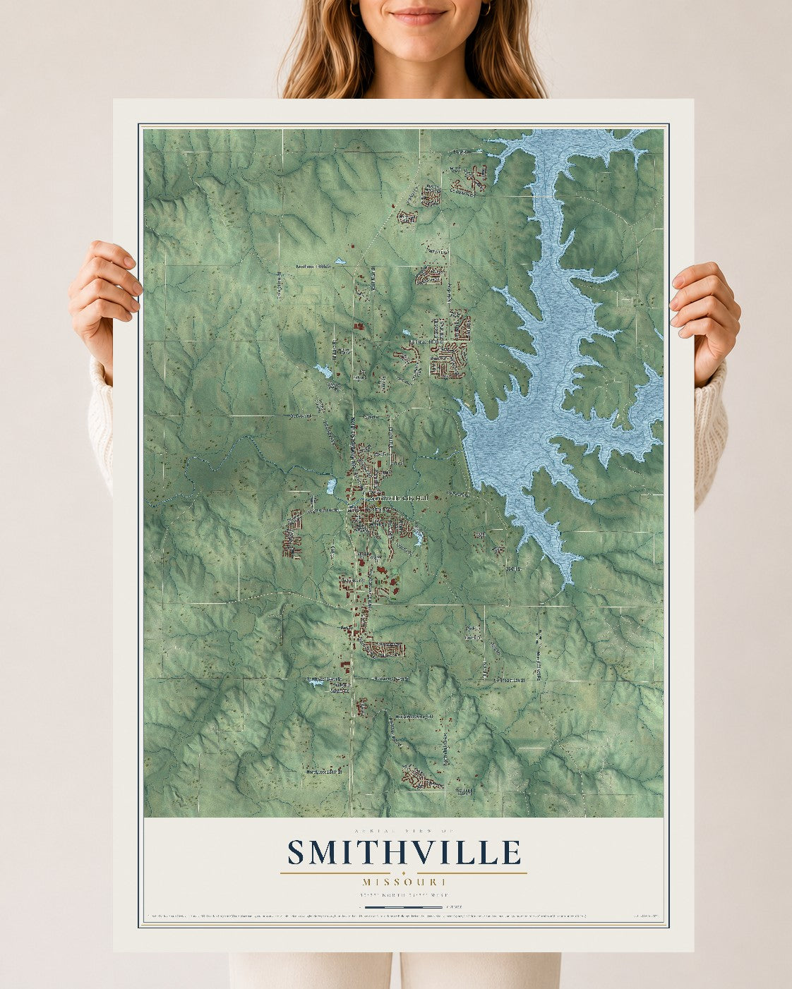 Map of Smithville, Missouri, 24 x 36 inch unframed archival matte print