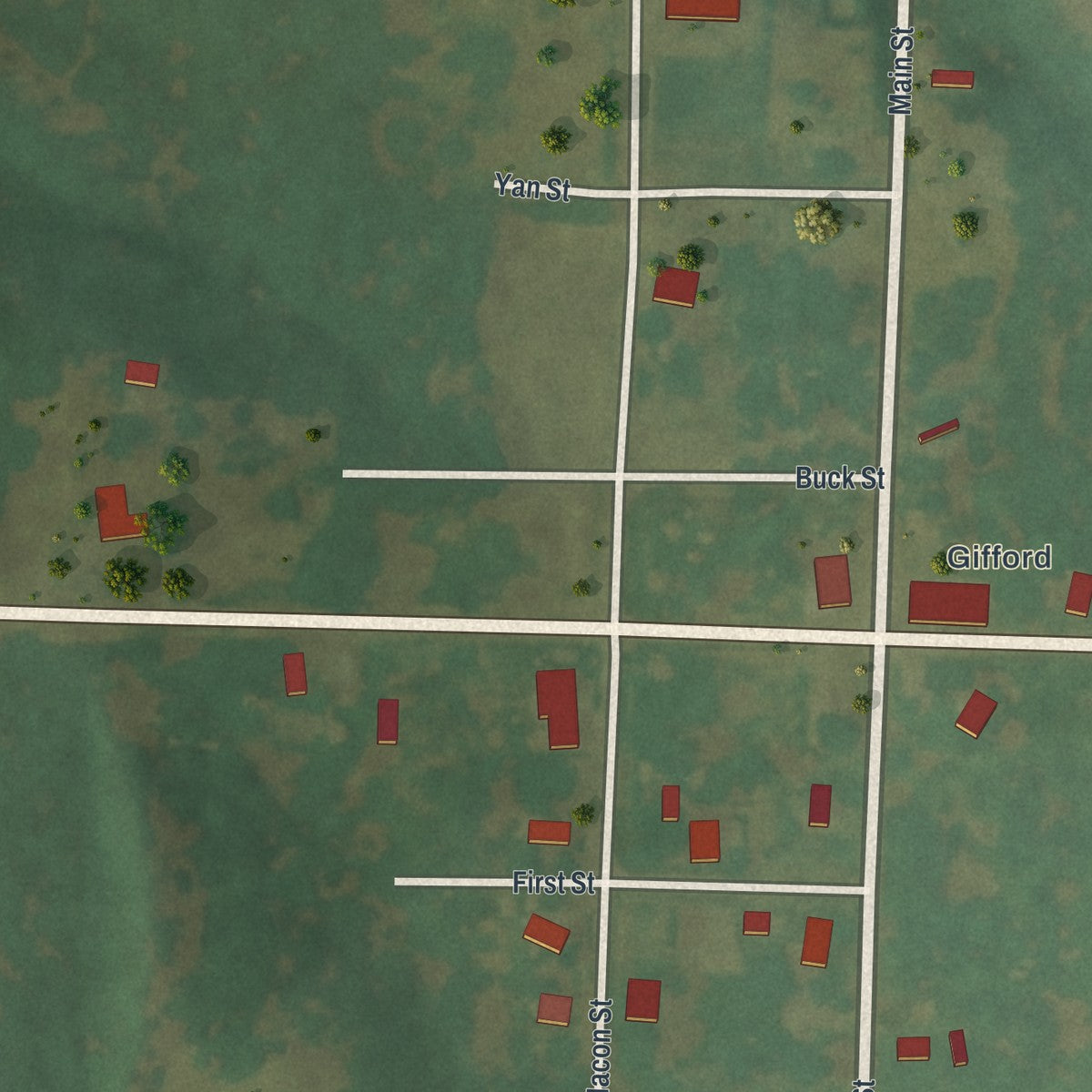 Close-up of the map of South Gifford, Missouri print showing street and building detail