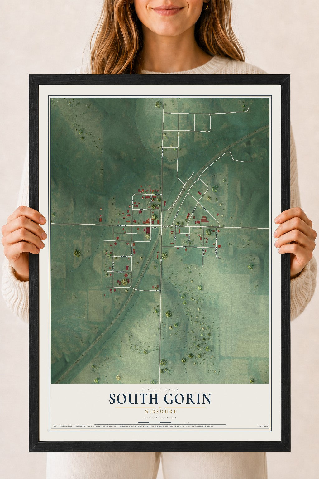 Map of South Gorin, Missouri, 18 x 24 inch print in a black wood frame