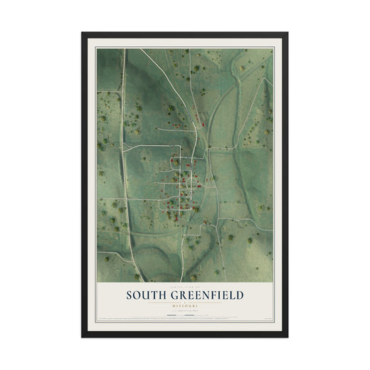 Map of South Greenfield, Missouri, 12 x 18 inch print in a black wood frame