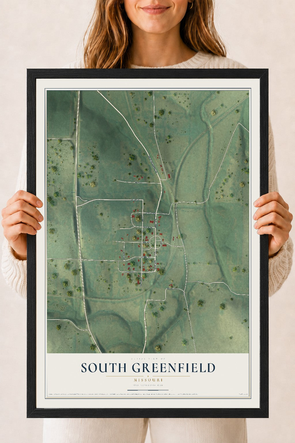Map of South Greenfield, Missouri, 18 x 24 inch print in a black wood frame