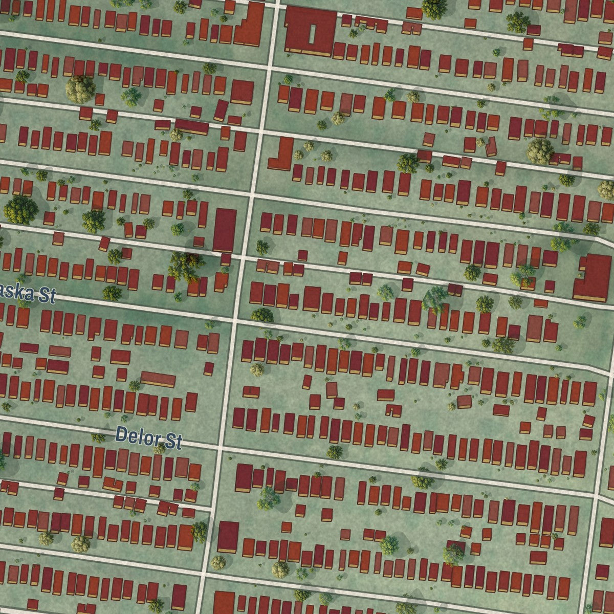 Close-up of the map of Southampton, Missouri print showing street and building detail