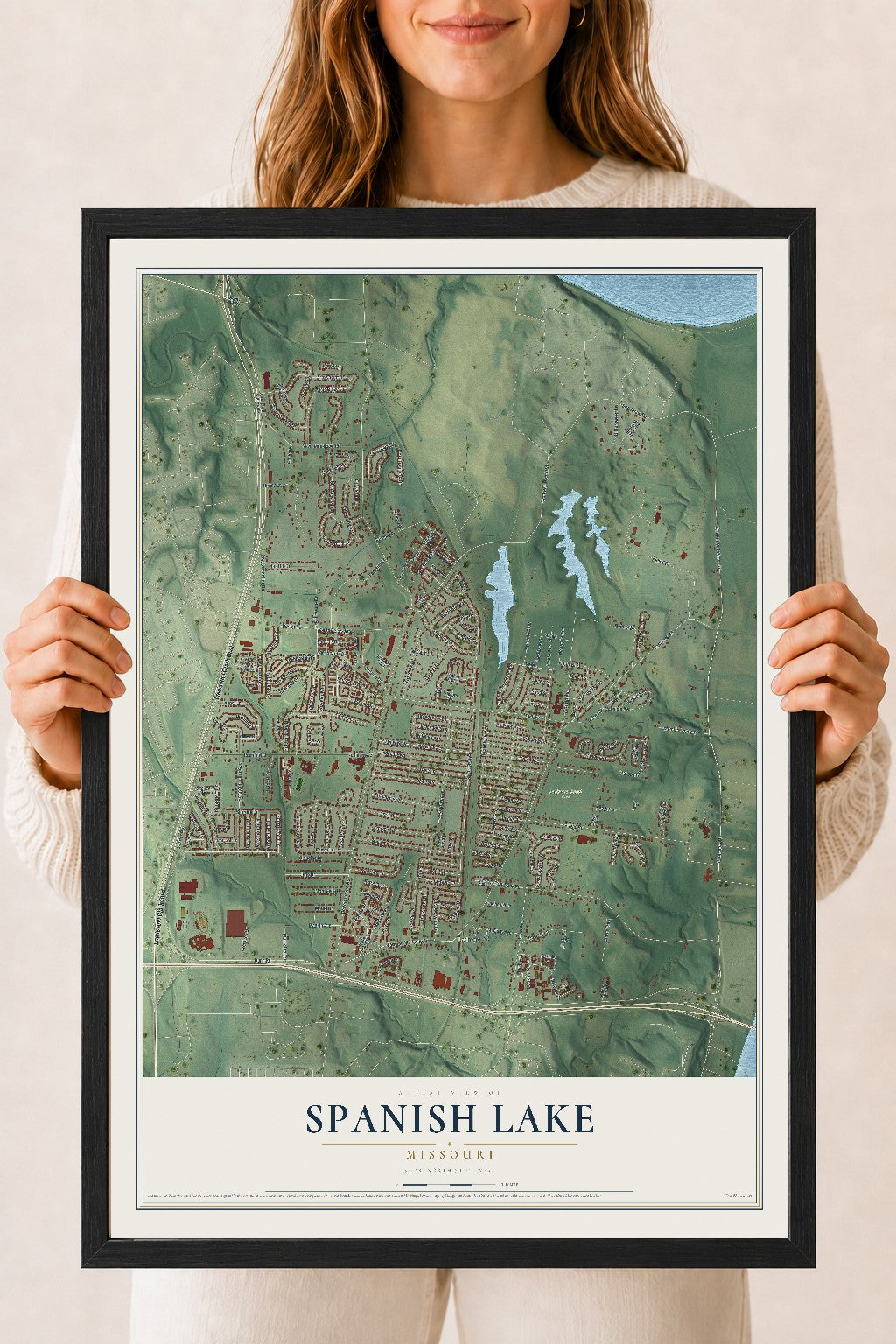 Map of Spanish Lake, Missouri, 18 x 24 inch print in a black wood frame